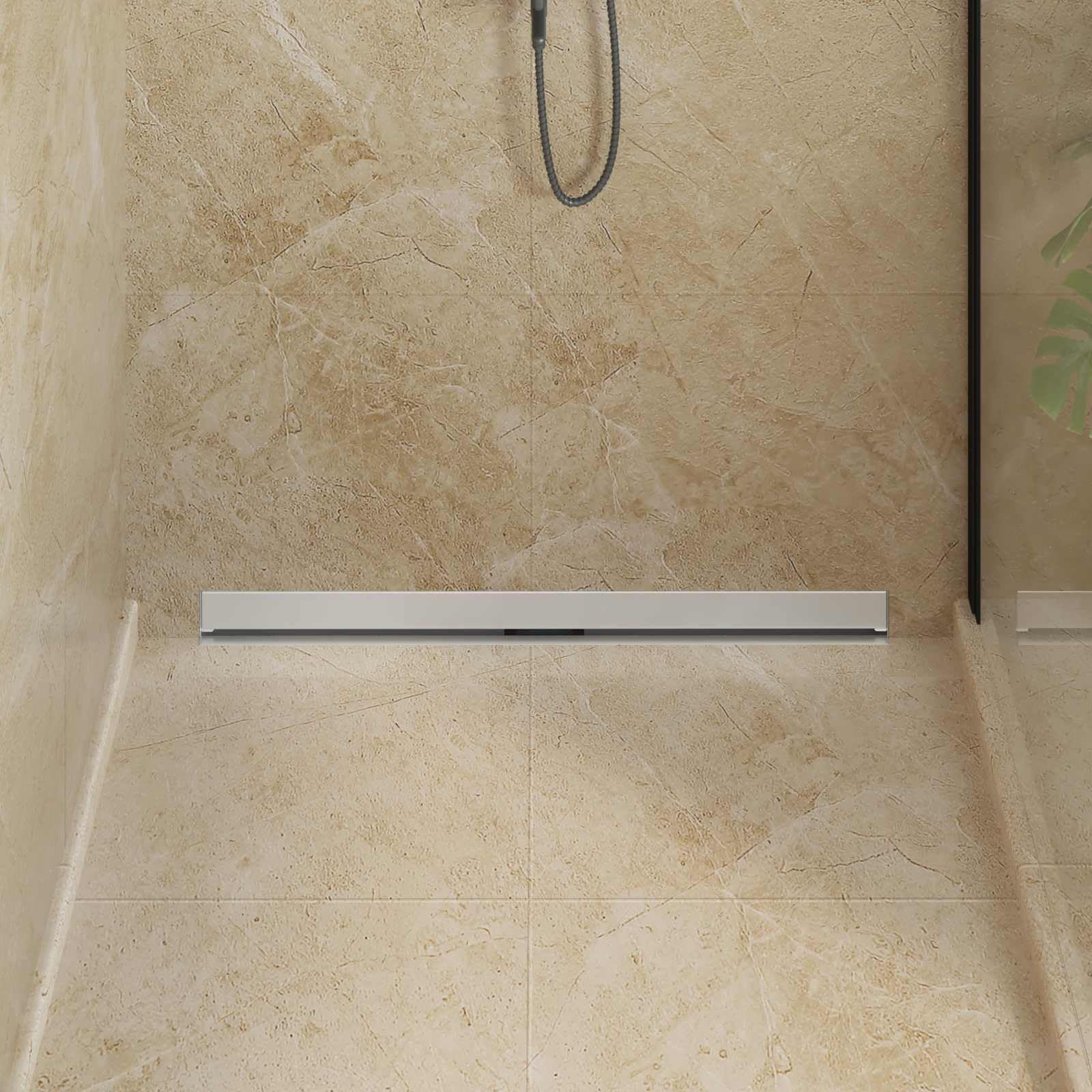 Desagüe de ducha montado en la pared, acero inoxidable 304, plata 90 cm, con patas ajustables, válvula de drenaje, tapón de olor y accesorios para baño y cocina