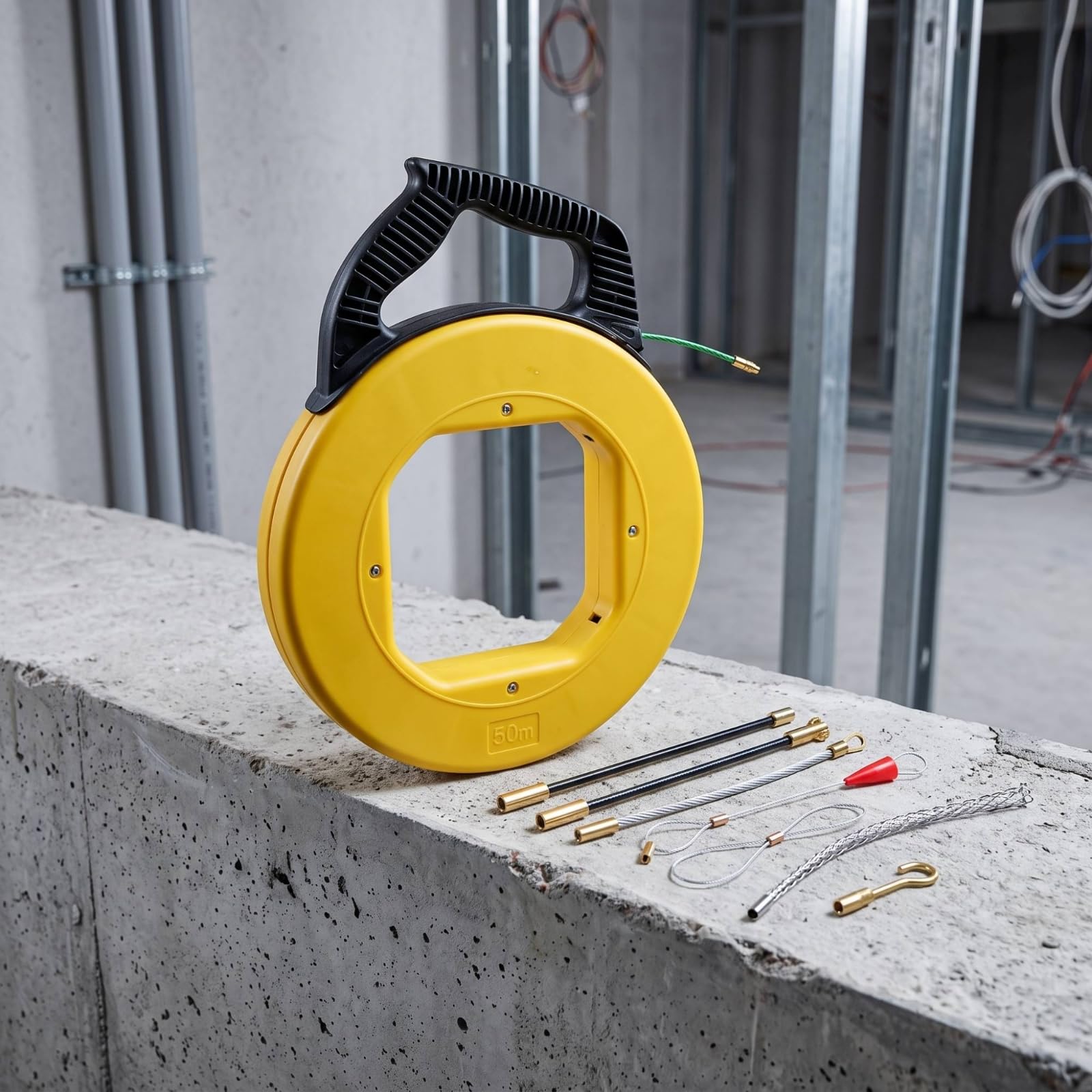 Pasacables de Fibra de Vidrio Guía de Guía de Cables Varilla para Conductos Hilo Pasacables con Cabezales Rectos y Lazos para Tramos Difíciles