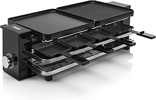 Princess Raclette Multifunción Piano 8 Negro-8 Personas-1200 W, Plástico sin BPA