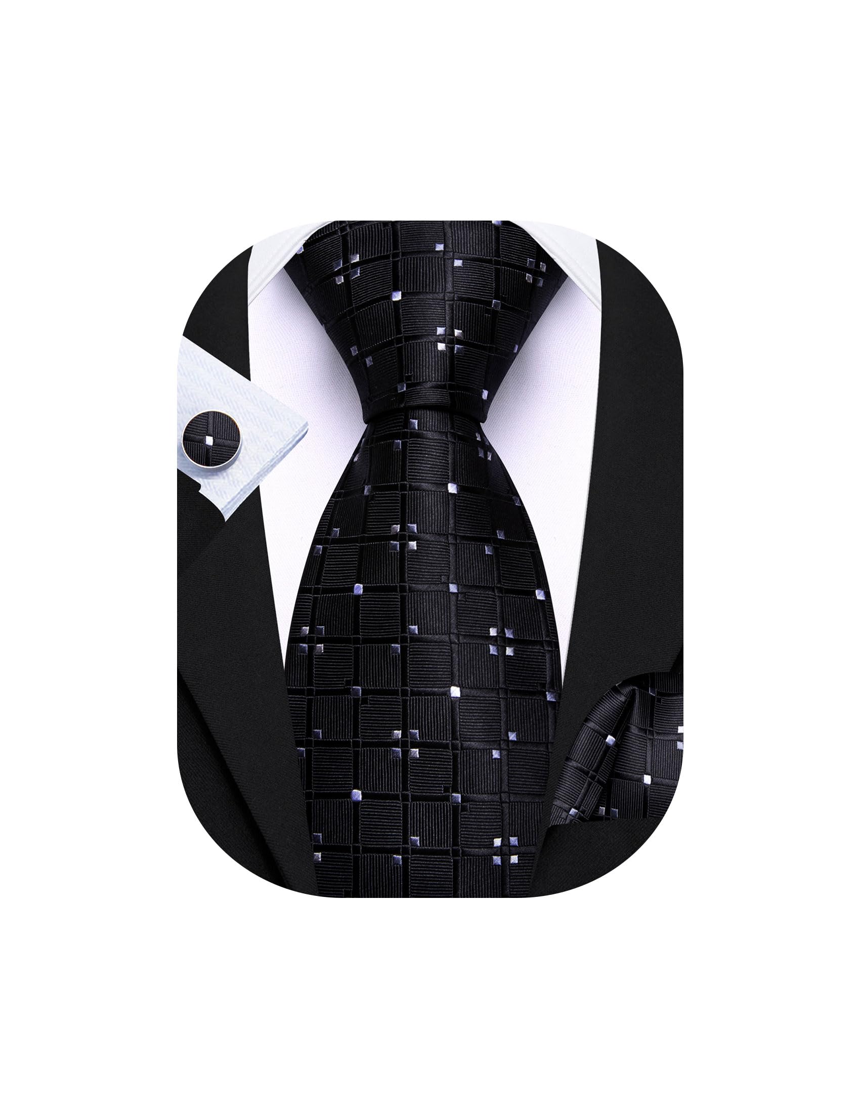 Barry.Wang Mens Tie Set Plaid Check Stripe Neckties Pocket Square Cufflinks | Woven Classic,Formal/Casual Men's Necktie,Luxury,Business,Wedding,Party,Prom,Graduation