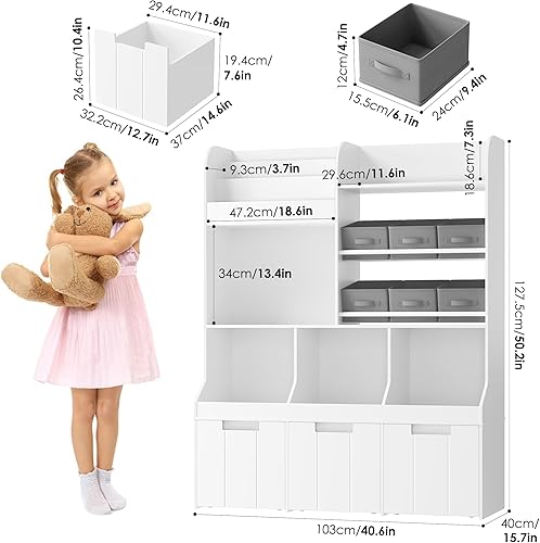 Miniatura 3 de Estantería infantil de 50.2 pulgadas de alto con organizador de almacenamiento de juguetes, baúl de almacenamiento de juguetes con 3 cajones móviles