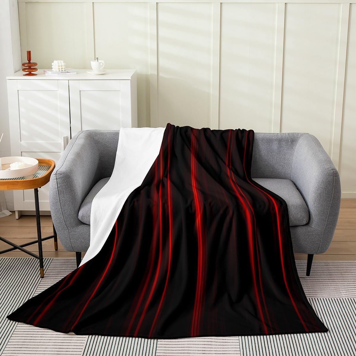 Feelyou Geometric Abstract Ombre Flannel Fleece Throw Blanket Throw 50"x60" Kids Black Red Striped Plush Blanket for Boys Girls Teens Modern Fashion Fuzzy Blanket Stripes All Season Bed Blanket