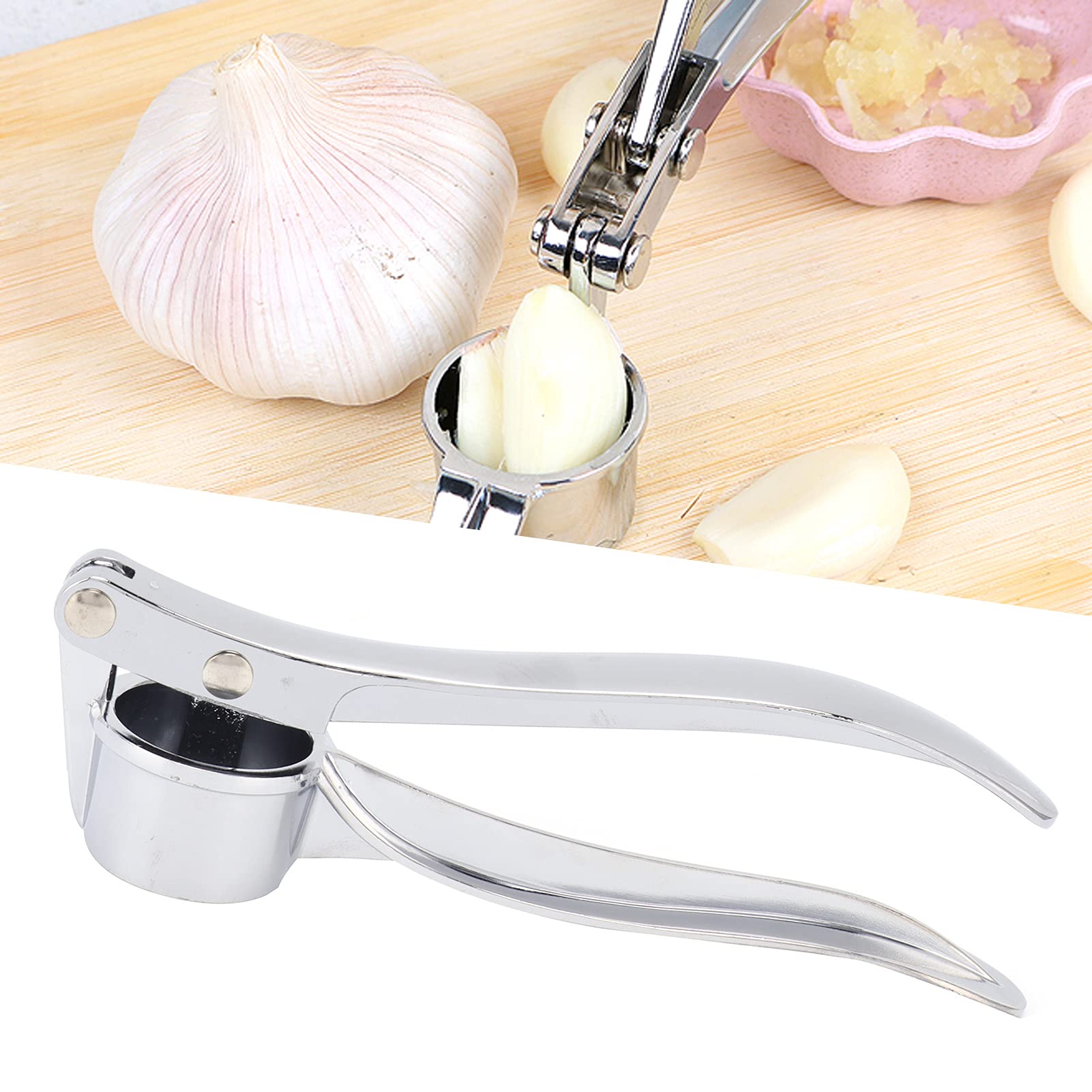 Hachoir à ail, Argent Hachoir à ail Pratique en Acier Inoxydable antirouille pour Les Aliments coupés et écrasés pour la Maison pour hacher l'ail pour Le Restaurant