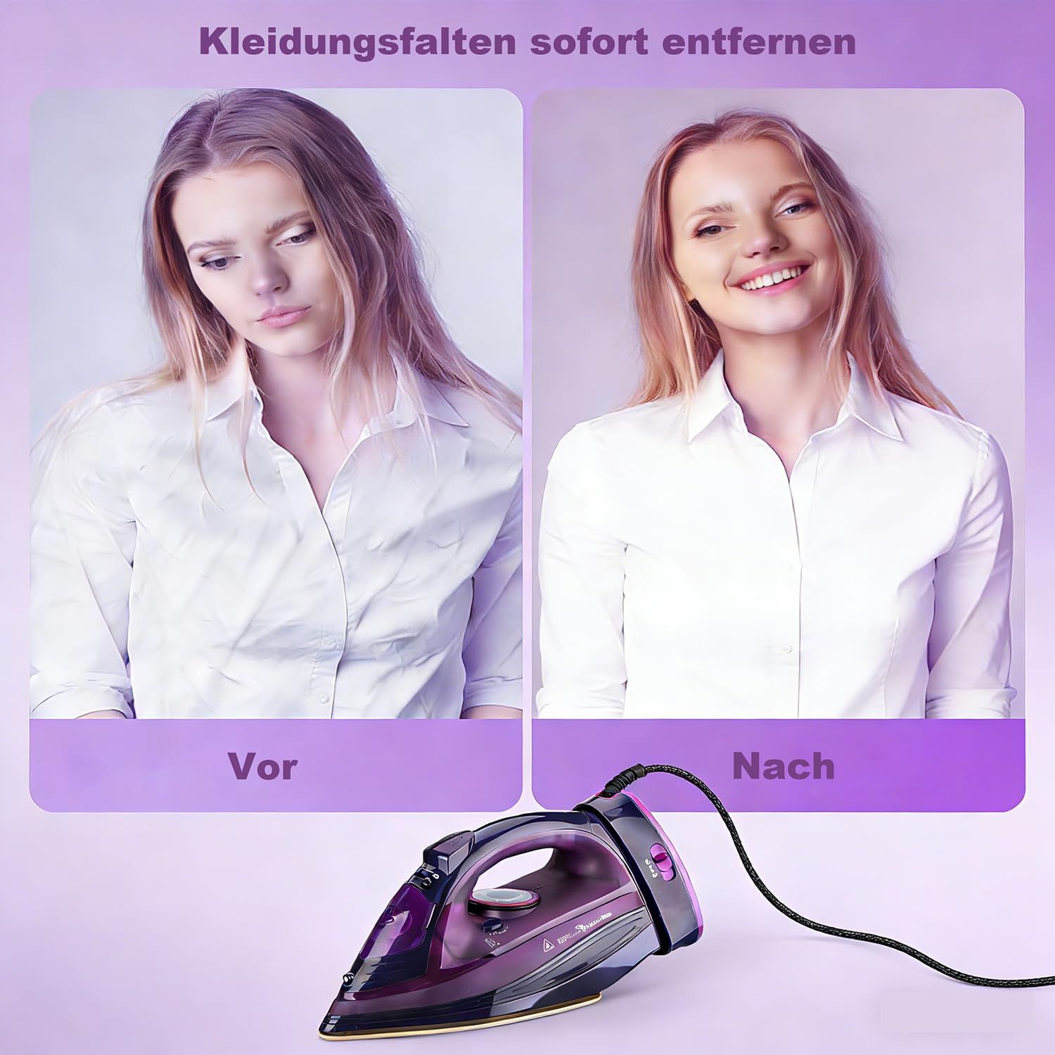 Bügeleisen, Dampfbügeleisen Kabelloses, Keramiksohle, abschaltautomatisch, 2400W