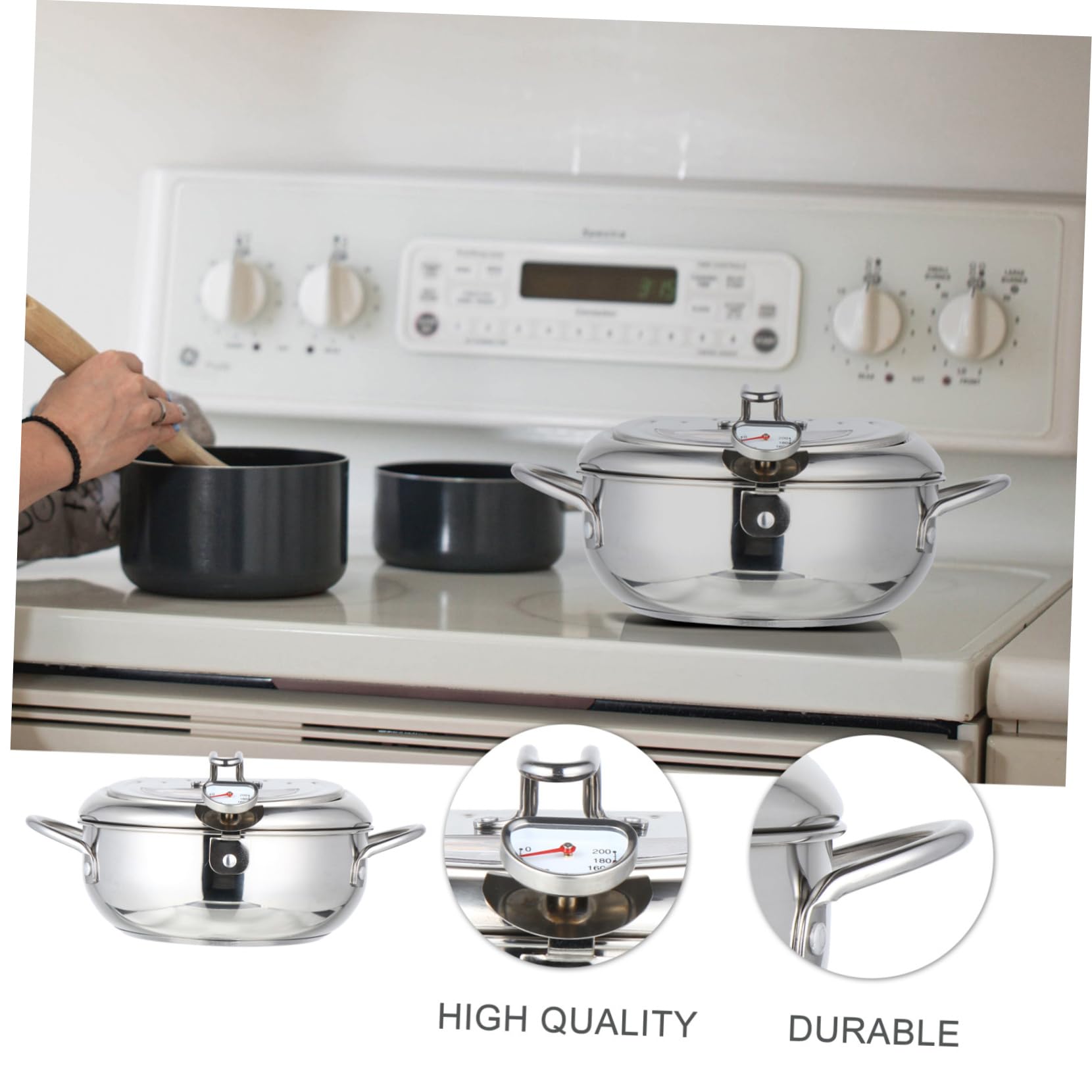 Hohopeti Friteuse Tempura Inox avec Thermomètre Poêle à Température Contrôlable Compatible Feux Dont Induction Casserole Profonde pour Friture Polyvalente