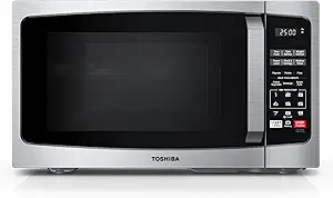 TOSHIBA ML-EM09PA(SS) Small Microwave Oven with 6 Auto Menus, Mute Function & Child Lock, LED Lighting, Perfect for Apartments & Dorms, 0.9 Cu Ft, 10.6 Inch Removable Turntable, 900W, Stainless Steel