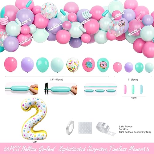 Miniatura 3 de 203 piezas de decoración de fiesta de cumpleaños, dona Fiesec, suministros de segunda fiesta para niña, telón de fondo, globo, guirnalda, mantel,