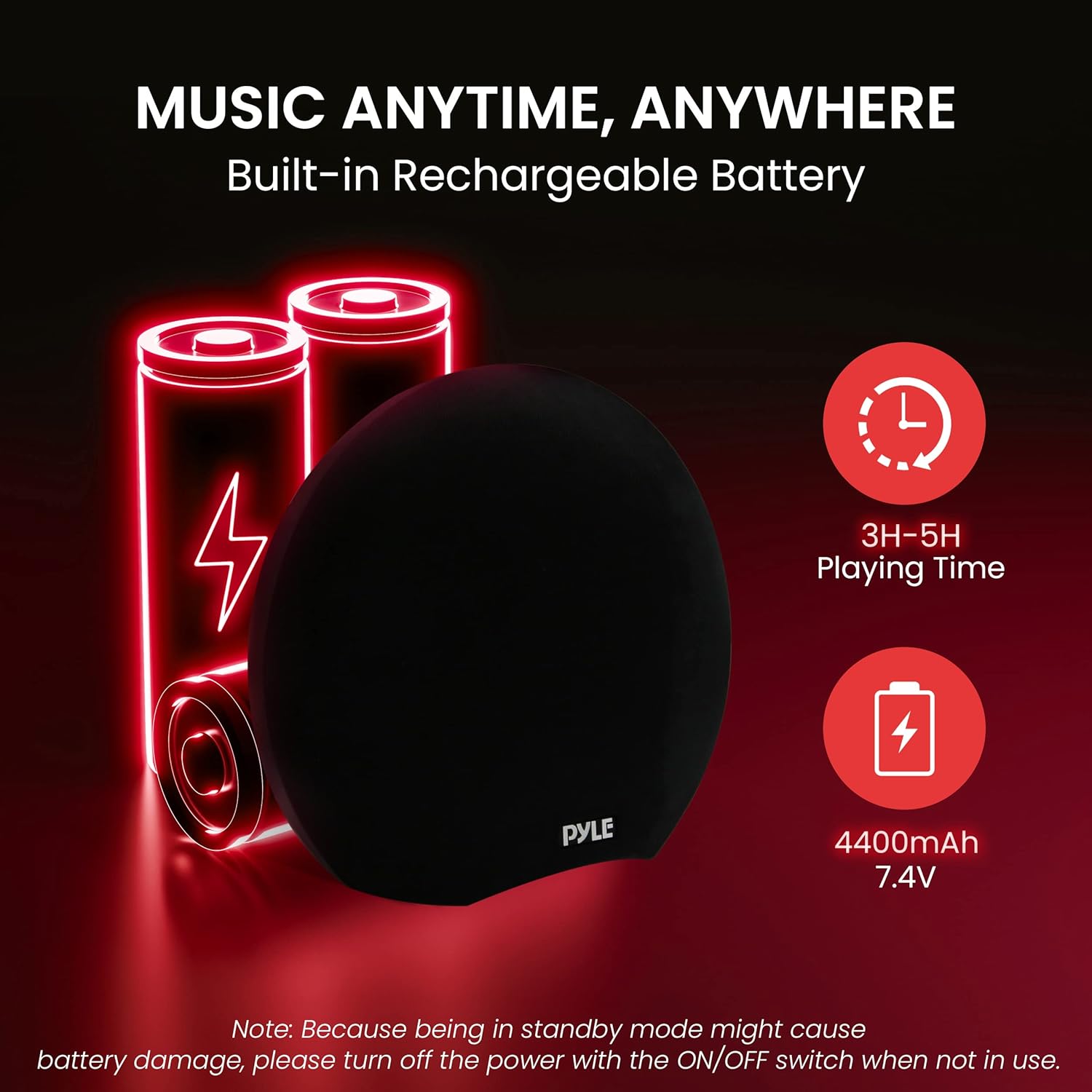 Pyle Portable Waterproof Bluetooth Speaker - 280 Watt Max Output Power, Wireless Music Streaming, Rechargeable Battery, MP3/WMA/FLAC Digital Audio File Support, & Remote Control Battery Operated