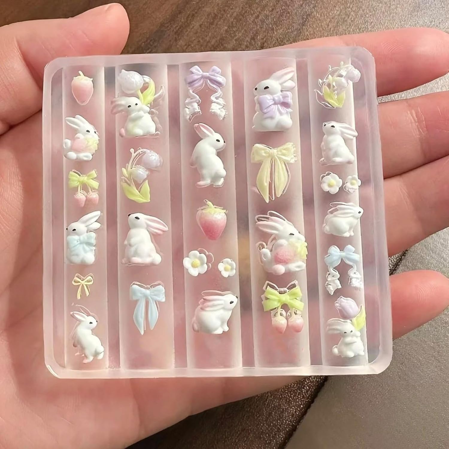 Easy to Use Silicone Mold for Crafting Unique Resin Nails Charms in Rabbits and Fruit Shapes Nails Tool Mold Lovely Accessories