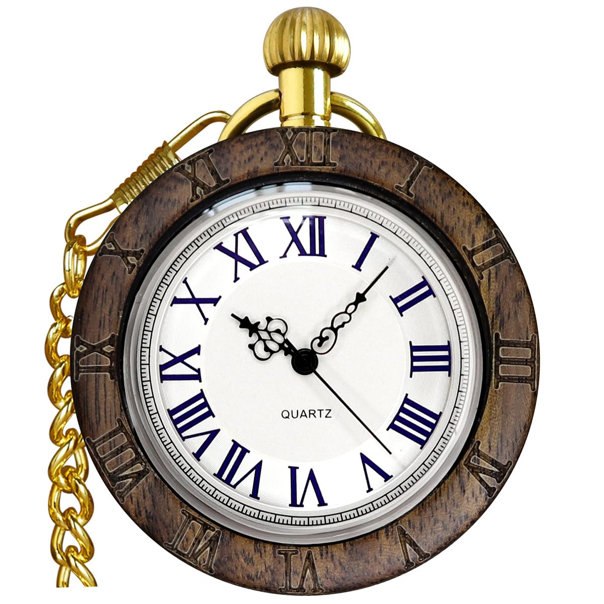 Fogitbok Vintage Wooden Quartz Pocket Watches for Men Women Lightweight Wood Mens Fob Pocket Watch with Gold Chain Ideal Gifts
