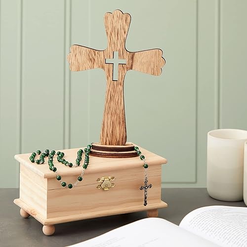 Miniatura 3 de Juvale Paquete de 3 centros de mesa de bautismo con cruz de madera, 6 x 2 x 9 pulgadas, madera rústica marrón, decoración de bautismo y centros de
