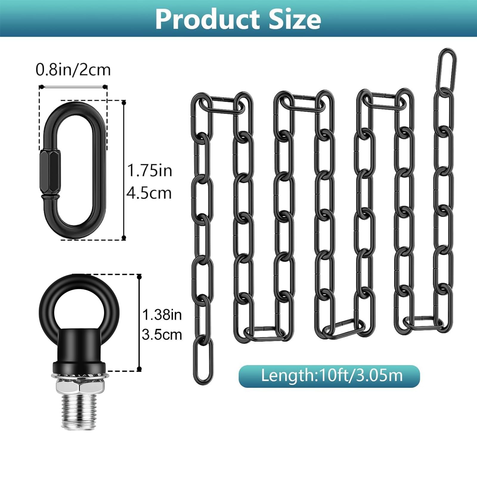 garini 10 Feet Industrial Black Light Fixture Chain, Adjustable Metal Pendant Chandelier Chain Extension with Detachable Link, Maximum Load is 66 Pounds — Amazon image 2