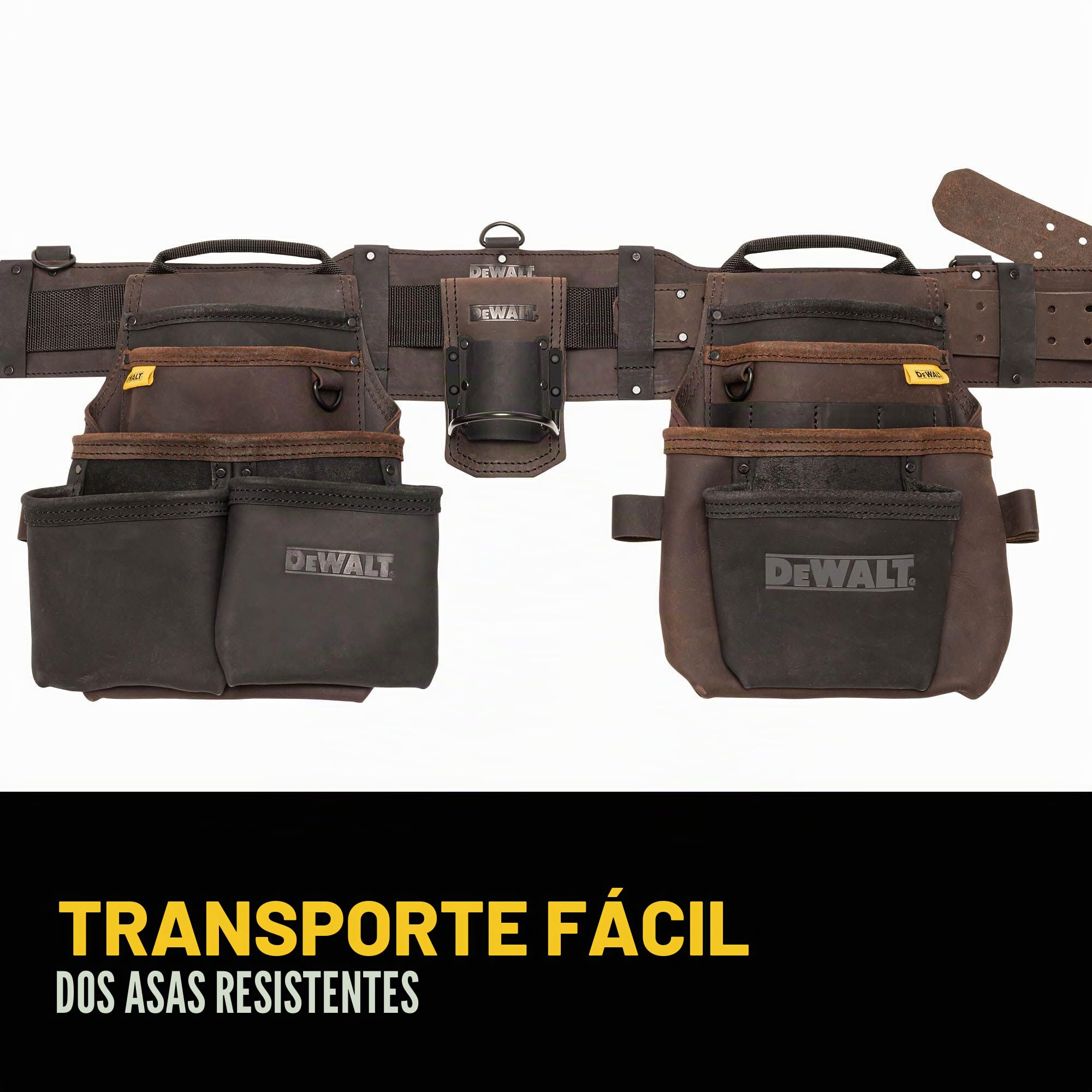 DEWALT Cinturón de herramientas, cinturón ajustable, 18 bolsillos, cuero, marrón (DWST550113)
