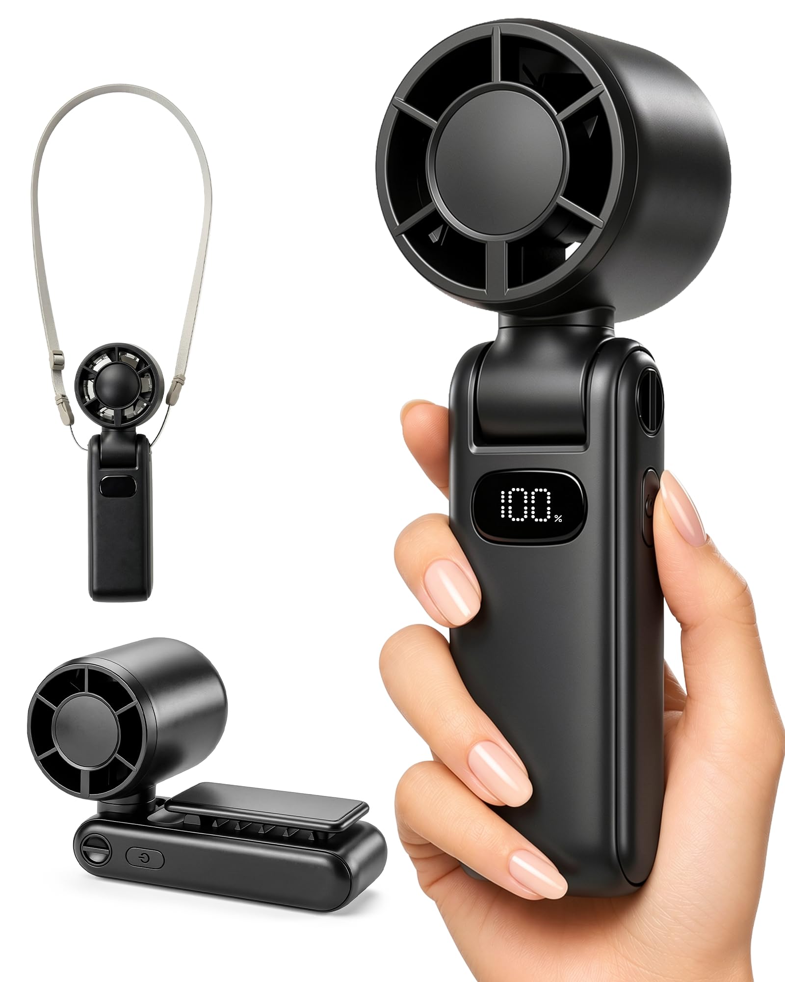 Tunise Portable Fan, Handheld Fan Rechargeable 3600mAh, Mini Personal Fan | 1-100 Speed Turbo Airflow, Clip On Fan, 360° Adjustable, Magnetic Clip, Small Travel Fan for Outdoor Camping Gym, Black