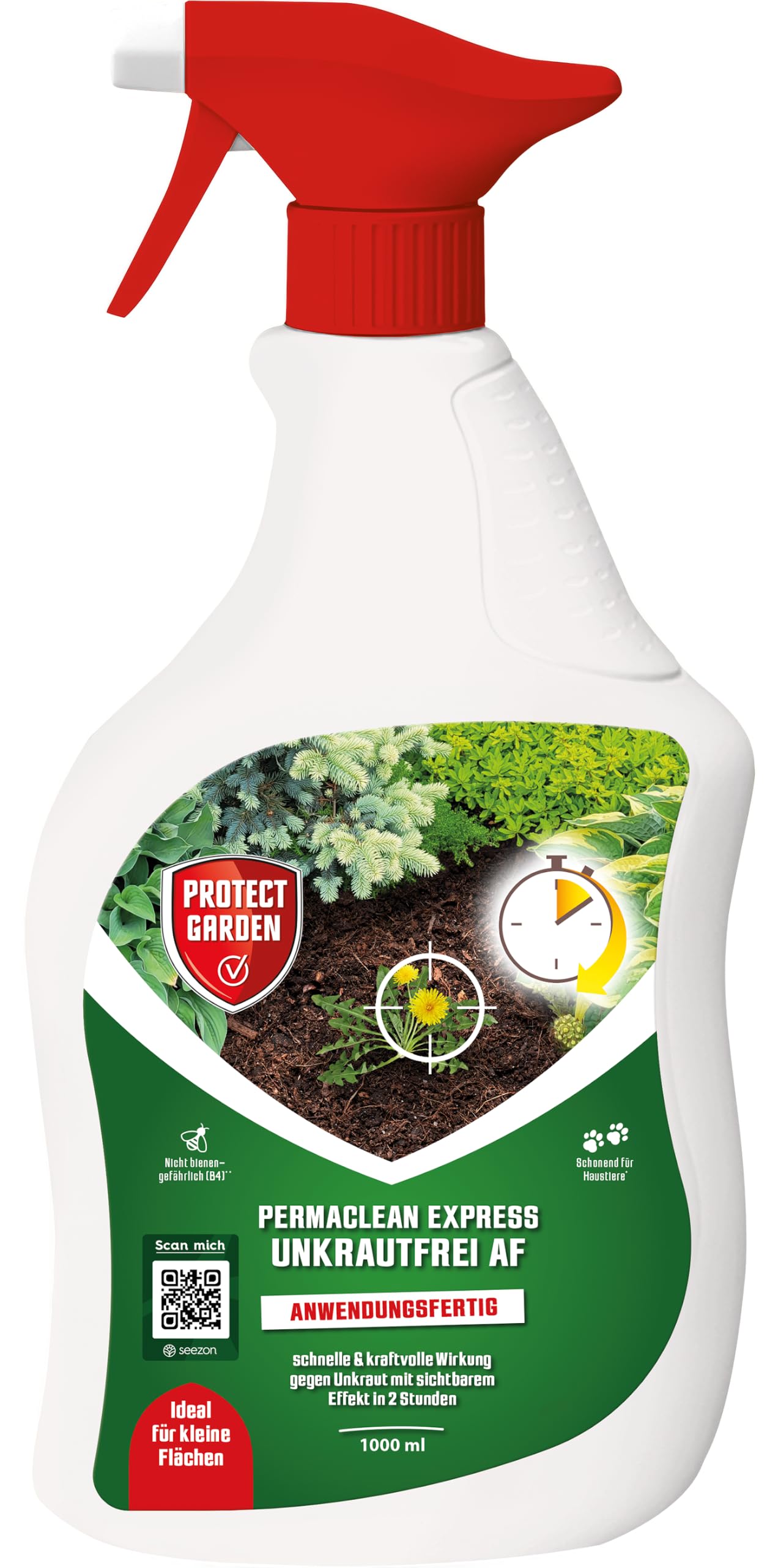 PROTECT GARDEN Permaclean Express Unkrautfrei AF, anwendungsfertiger Unkrautvernichter mit schneller Wirkung gegen Unkräuter und Ungräser, 1 Liter Sprühflasche Garten