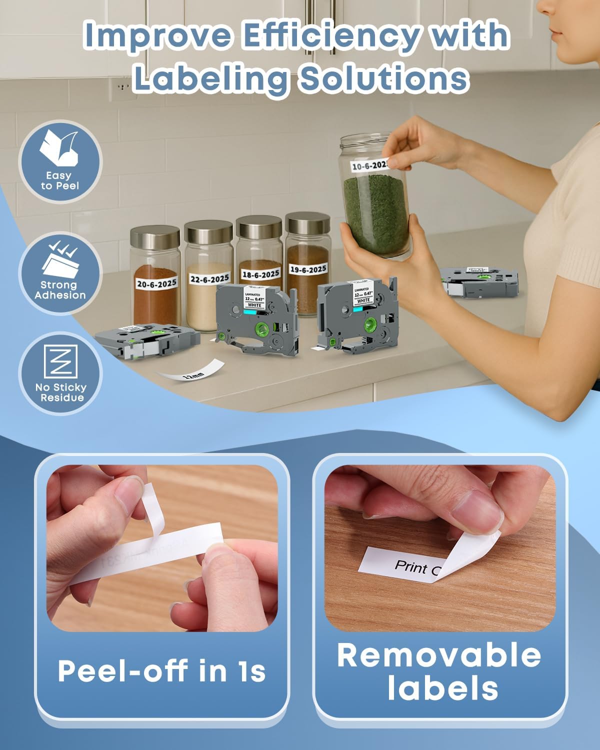 COLORWING Replace for Brother Label Maker Tape TZ 12mm 0.47 Laminated White TZe-231 TZe231 P Touch Label Tape 1/2" x 23' for Brother PTouch PT-D210 D220 H110 D400 D610 1280, Black on White, 6Pk - Image 7