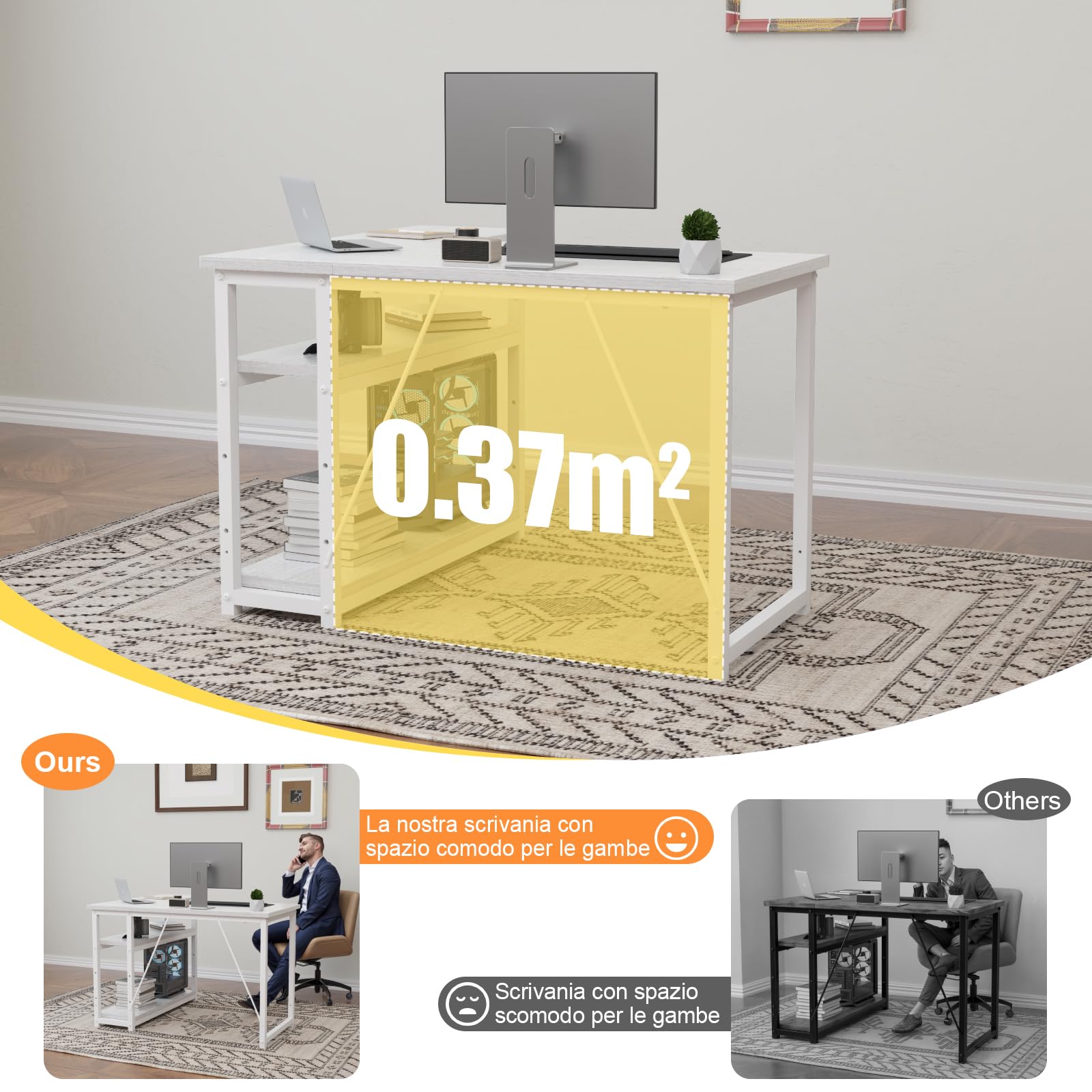 TRIUMPHKEY Scrivania ad Angolo Reversibile 100 x 80cm, Scrivania a Forma di L con Ripiani,Tavolo da Lavoro,Struttura in Acciaio, per Computer, Ufficio, Studio and Soggiorno, Marrone rustico