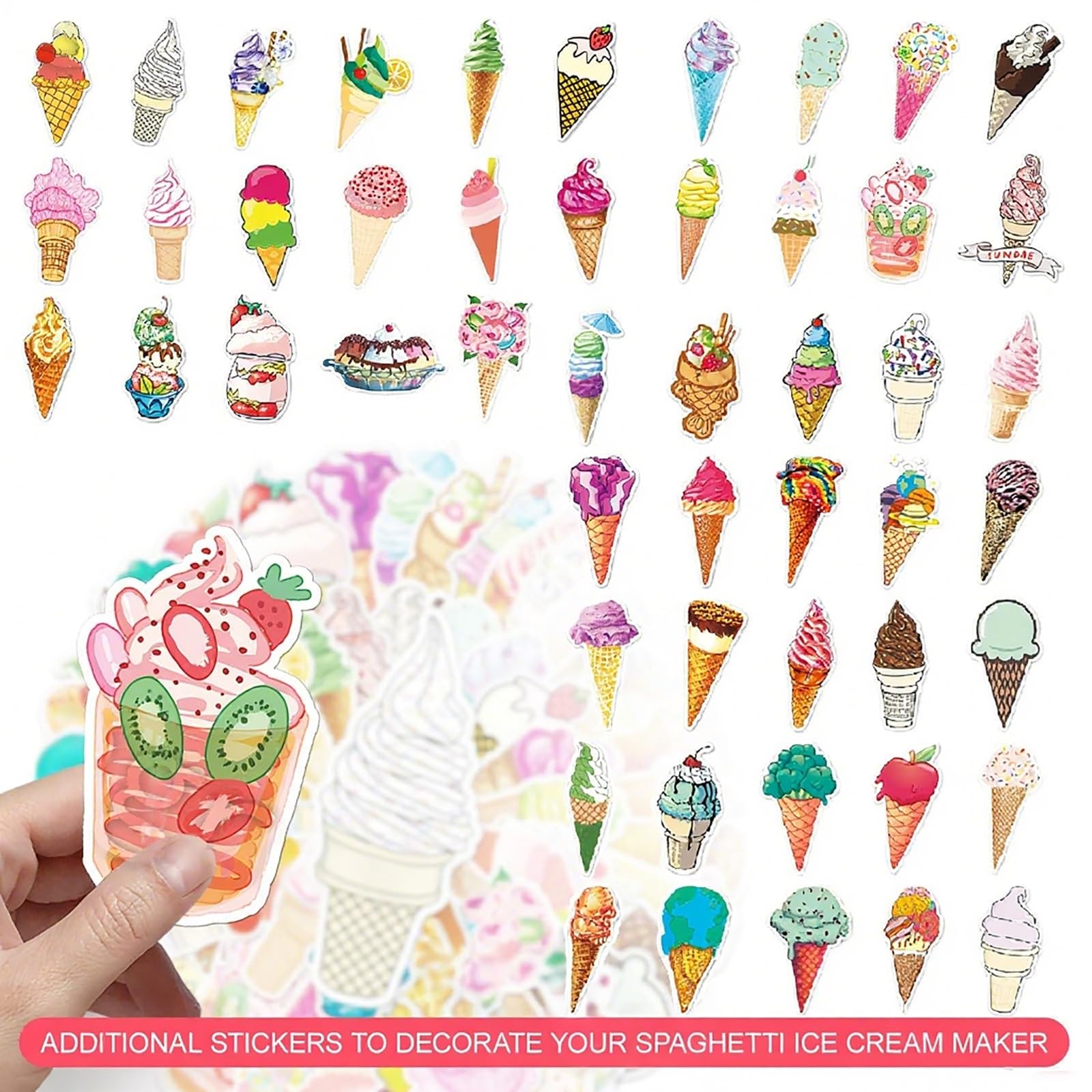 Machine à gelato électrique avec 4 moules, trémie de 420 ml et autocollants – Machine polyvalente pour spaghetti, crème glacée et desserts
