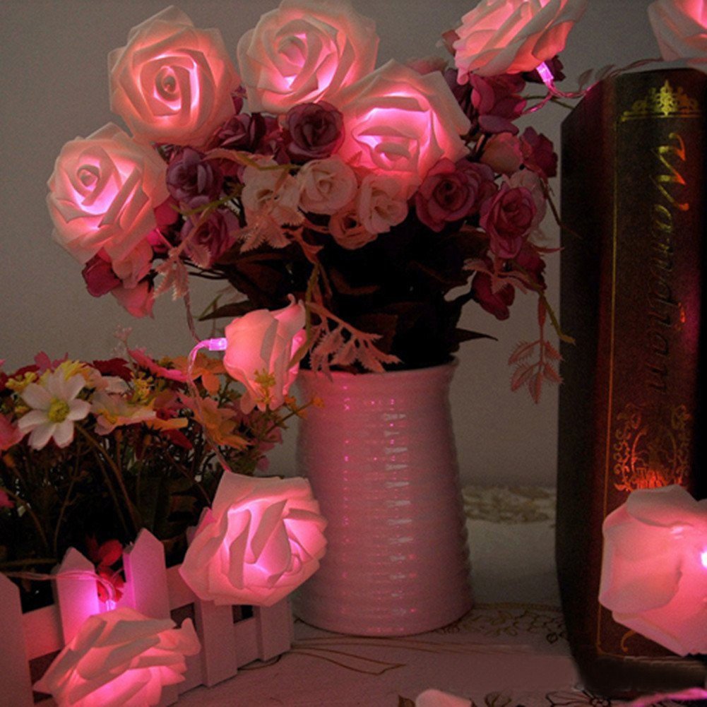 Morbuy Fairy String Lights, 20LED/30LED/40LED/50LED Rose Flower Fairy String Lights for Wedding Festival Garden Party Christmas Decoration Supplies (2M/20LED, Pink)