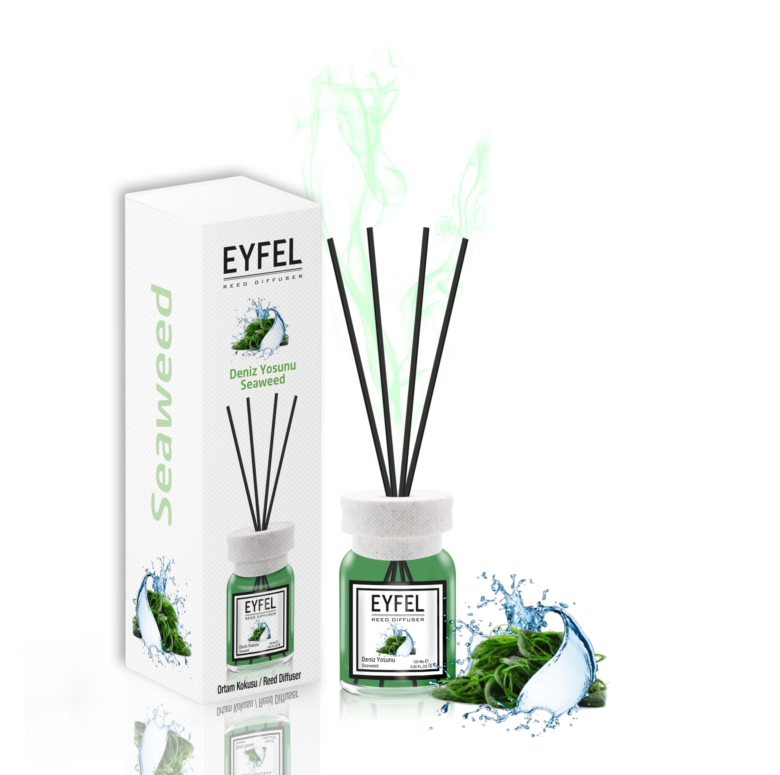 EYFEL Reed Diffusers – Seaweed Scented Sticks, 4.05 fl oz Oil Diffuser Set for Home & Bathroom Fragrances