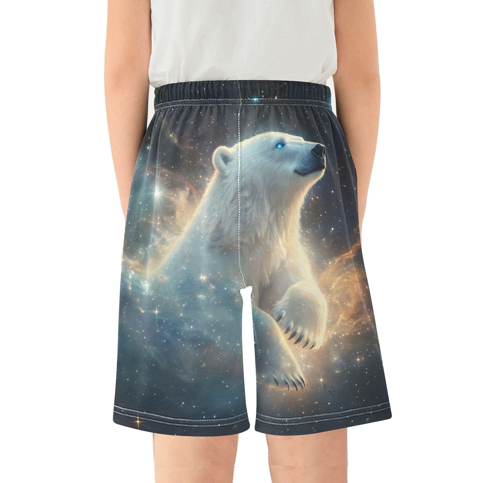 ALAZA White Polar Bear Starry Sky Boys Athletic Shorts Kids with Pockets Shorts for boy Girl Size 6-8 Years