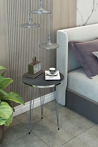 Miniatura 77 de PAK HOME - Juego de 2 mesas auxiliares - Mesas auxiliares redondas de madera con aspecto de mármol blanco para espacios pequeños, mesita de noche