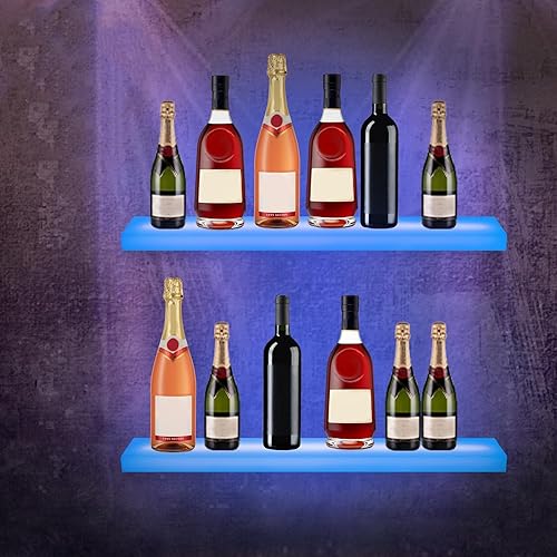 Gdrasuya10 Paquete de 2 estantes LED de exhibición de botellas de licor montados en la pared, estante de barra con luz LED, estantes LED flotantes