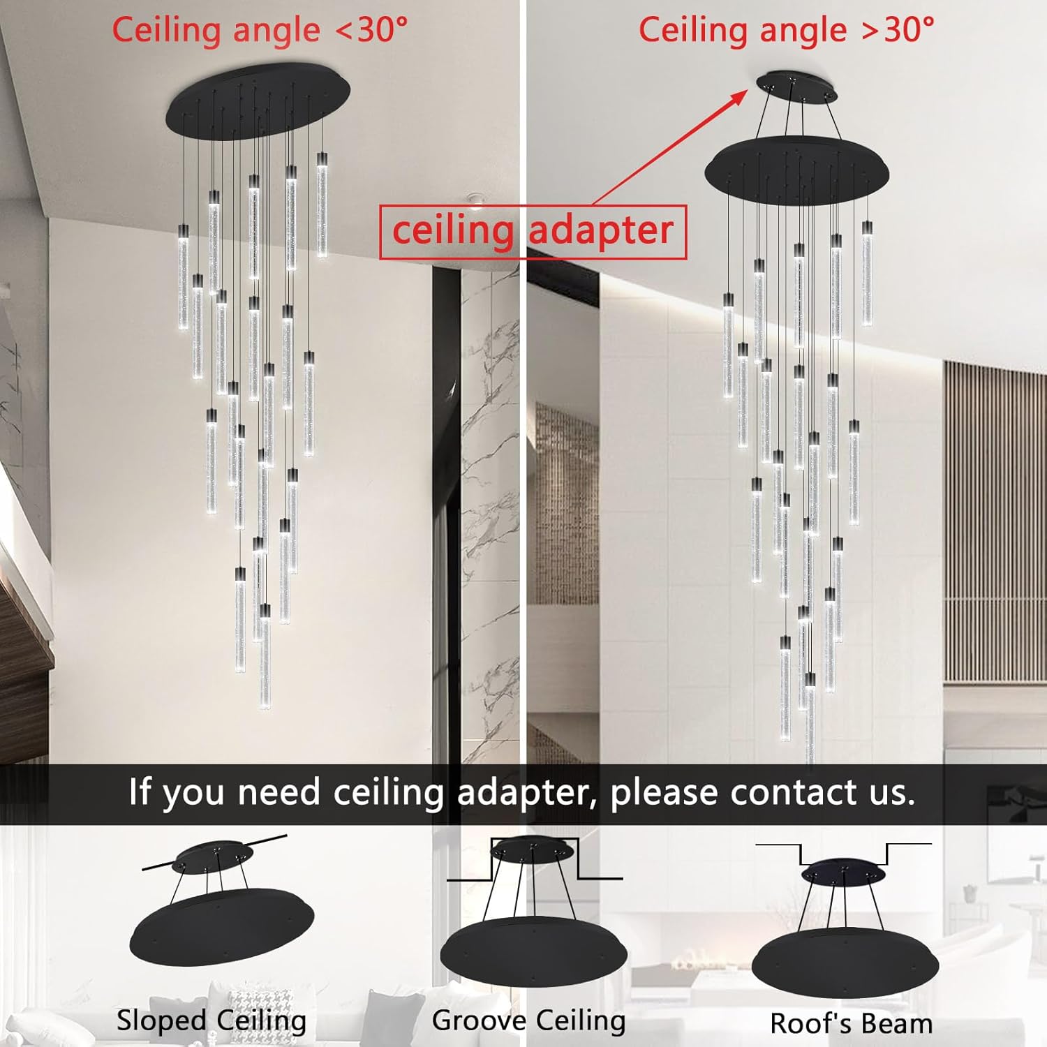 Long Large Modern Led Crystal Chandeliers Modern Spiral Chandeliers High Ceilings Chandelier for Staircase Foyer