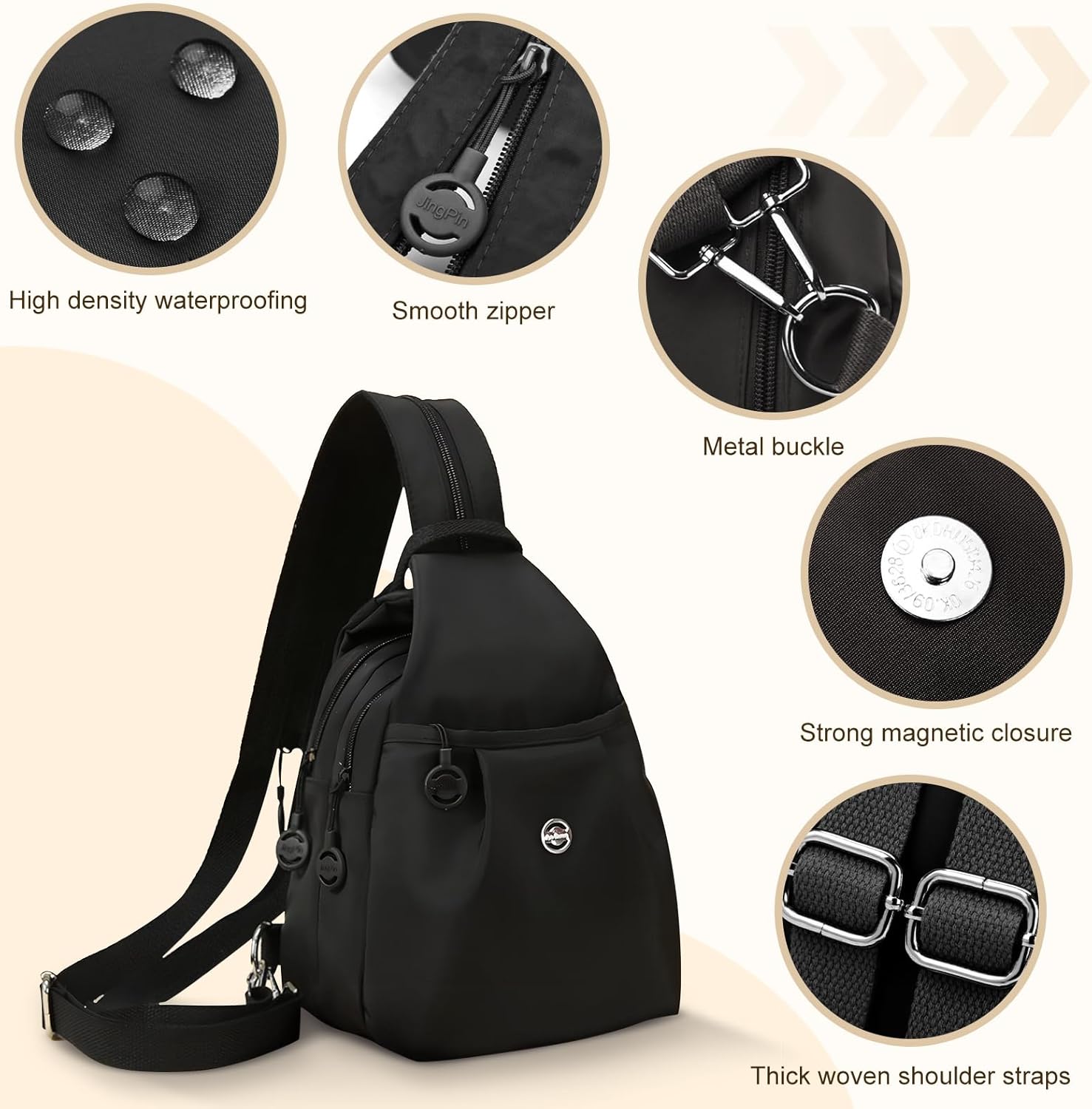 Waterproof 2-Way Mini Commuter Bag, Multi-Compartment Oxford Small Backpack, For Women, Collegeman, Commuter, Travel with Anti-Theft,Three in One Multifunctional Convertible Design(Black)