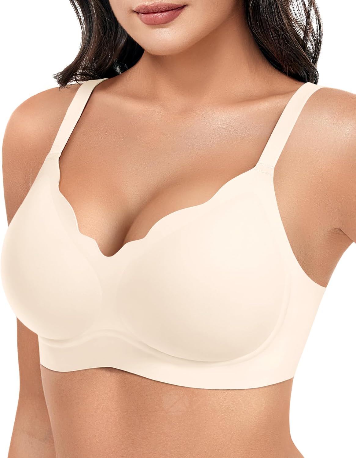 ZAAYO Beha voor dames, volledige cups, zonder beugel, naadloze beha, diepe V -hals, gekarteld, gevoerde bralette, push-up-beha, zonder beugel, met extra beha-verlenging, zwart, S