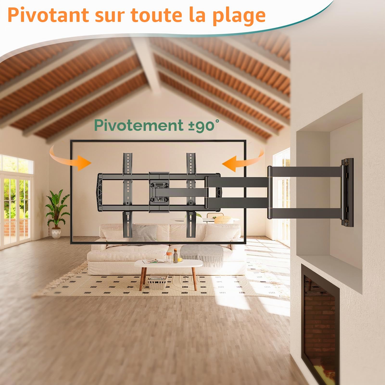 ELIVED Support mural pour TV à manches longues avec 962 mm pour la plupart des téléviseurs de 42 à 75 pouces, support TV entièrement mobile pour pivoter et incliner, peut supporter jusqu'à 35 kg. VESA