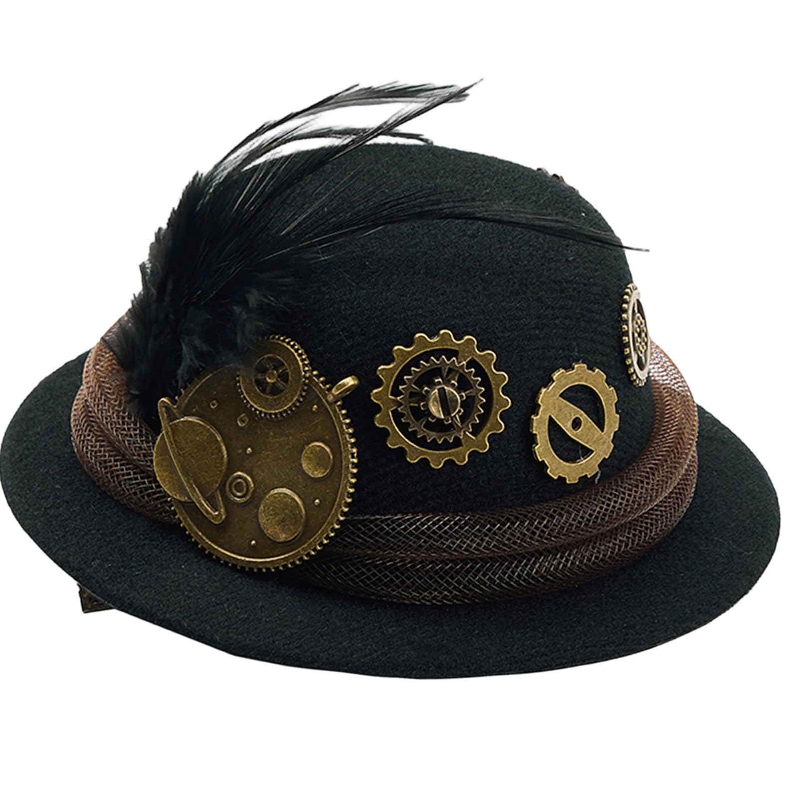 Ljmyy Elegant Sweet Gear Plumed Hair Clip Small High Hat Headdress Hairpin For Themed Parties And Cosplay Event