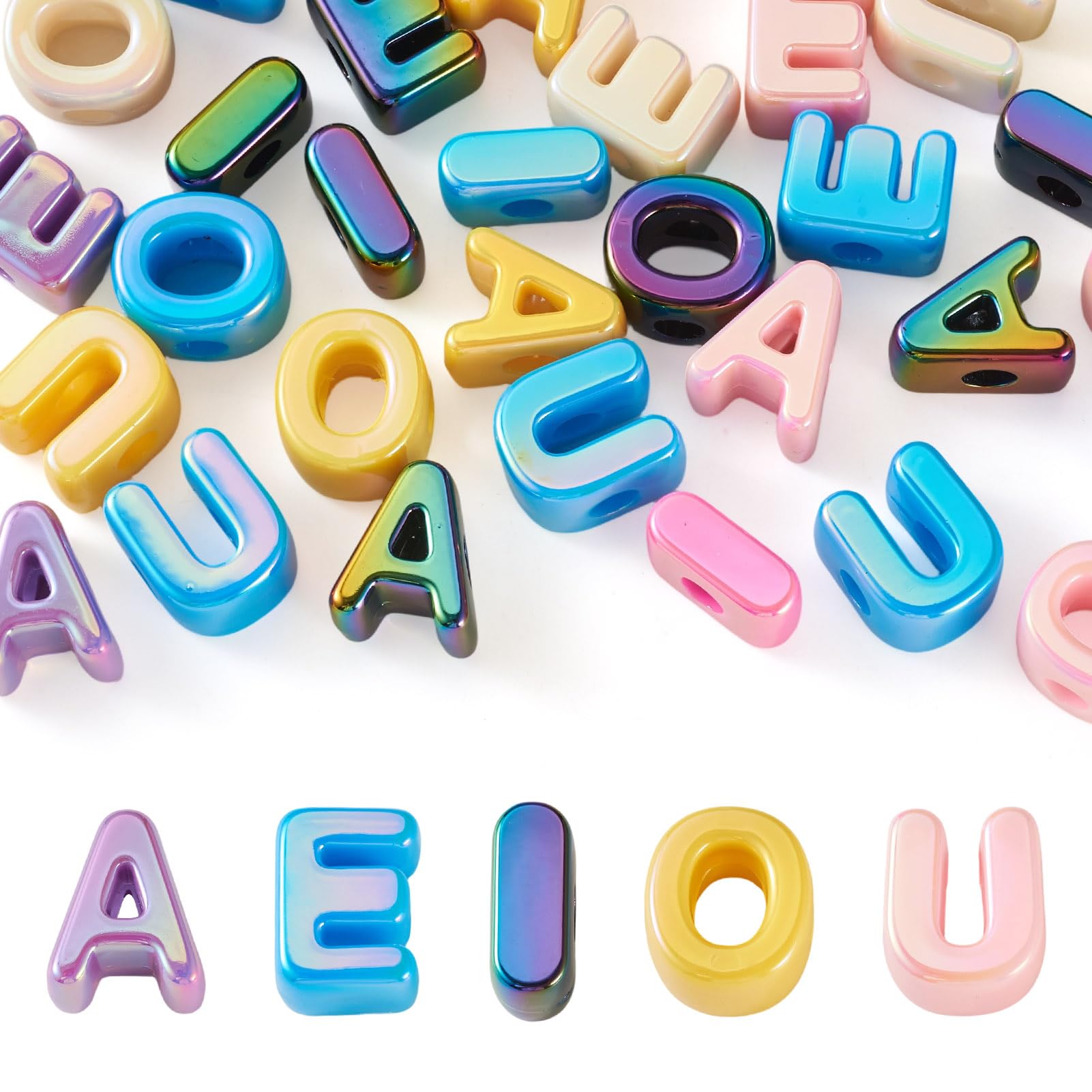 Craftora 30 Pcs Vowel Letter Beads Large Acrylic Alphabet Beads Colorful Iridescent A/E/I/O/U Initial Bead for DIY Bracelets Necklace Keychains Jewelry Making — image 1