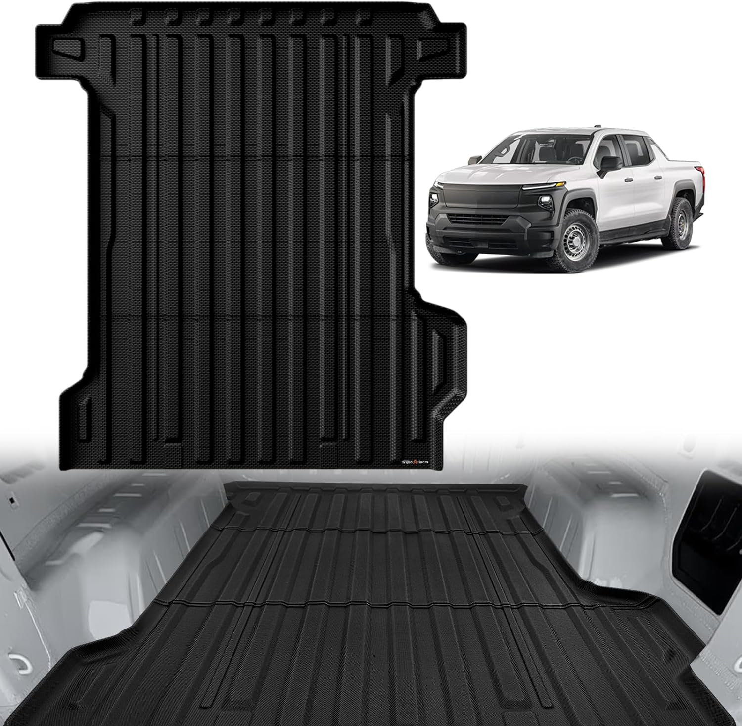 TripleAliners Truck Bed Mat Compatible with 2024 2025 2026 Chevrolet Silverado EV WT Version Accessories 5.9FT Vehicle Bed Perfectly Flush All Weather Protection TPE Heavy Duty Pickup Car Cargo Mat 9) Silverado EV (WT Only) | 24-26