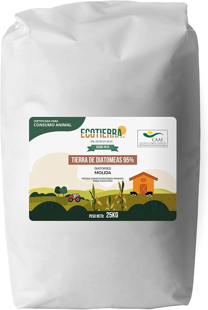 ECO Tierra de Diatomeas® 25kg - Complemento Mineral a Base de Diatomeas, Sin Calcinar, para Alimentación Animal - Seguridad, Calidad y Compromiso Desde 2015 - MO25