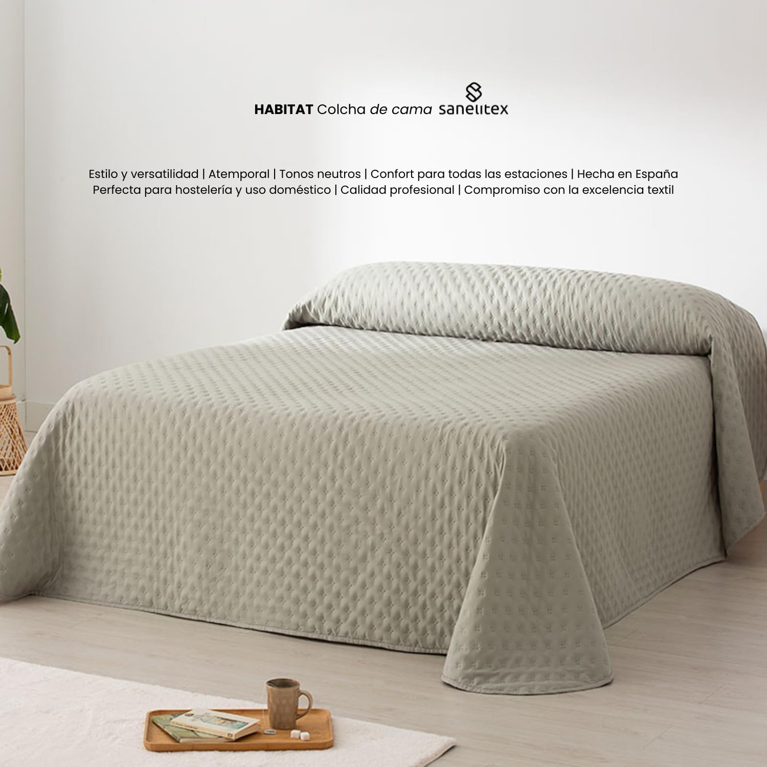 Colcha de Cama Habitat | Color Lino | Cama de 150 | Reversible | Tacto Extrasuave | Hecho en España