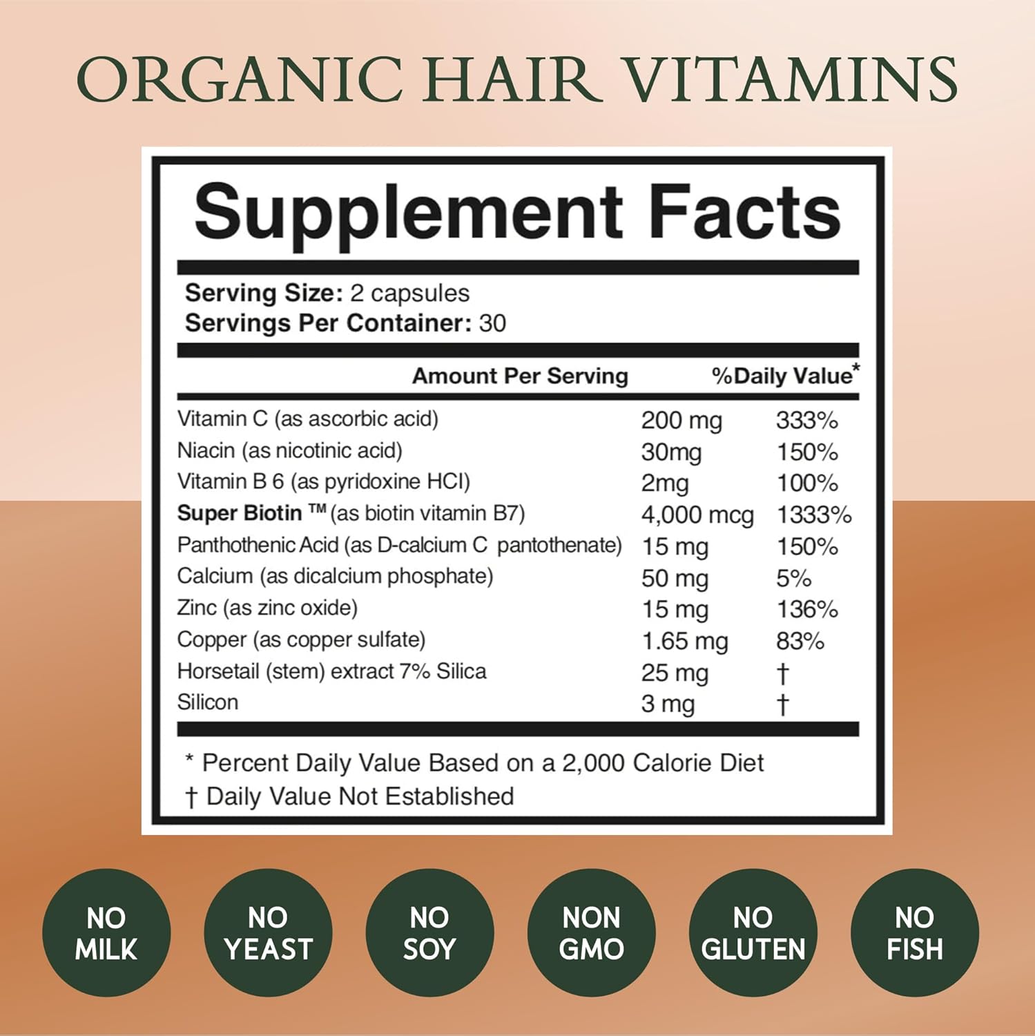NOOR HAIR Healthy Hair Formula, Hair Growth Supplement Supporting Thick Hair and Fast Hair Regrowth. Vitamin C, B6, Zinc, Propietary Non-GMO & Gluten Free Womens Hair Loss Vitamins - 30 Day Supply - Image 6