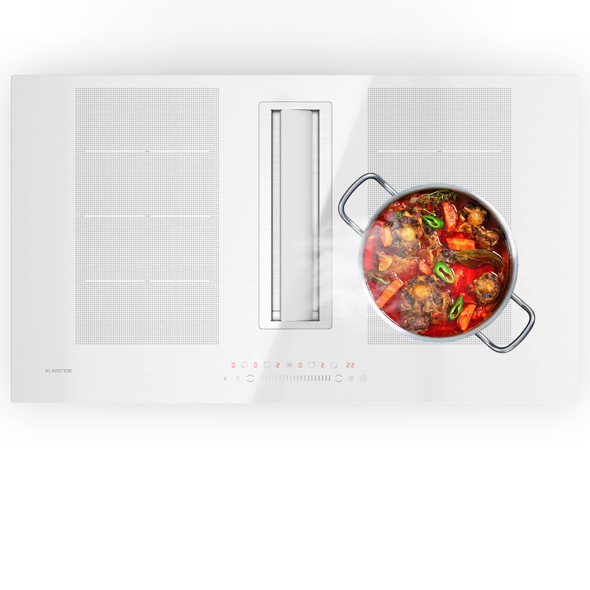 Chef-Fusion Induction Hob with Extractor - 2-in-1 Cooktop & Range Hood, 7200 W Flex-Zone, 610 m³/h Suction, A Energy Class, Touch Control, Space-Saving Design, Stainless Steel & Glass