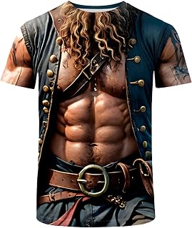 Men's Bavarian Oktoberfest Shirt,Pirate Shirt Men,Funny 3D Printed Graphic Novelty T-Shirt Men