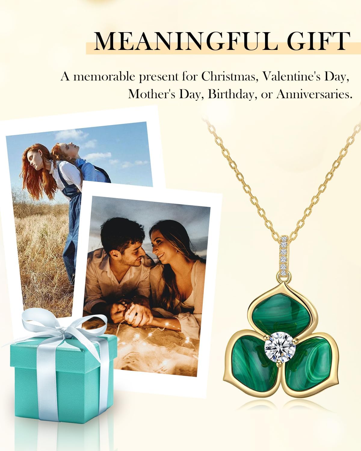 AIBAO Turquoise/Lapis Lazuli/Malachite/Pearl Necklaces for Women Sterling Silver Six Clover/Flower Gemstone Pendant Necklace Anniversary Christmas Valentines Gift with Box