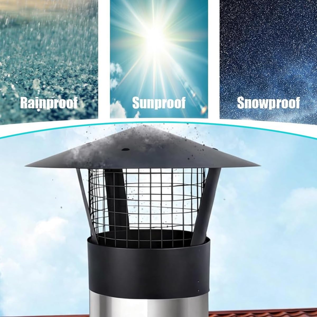 304 Stainless Steel Chimney Rain Cap, Chimney Rain Cap Ventilation Cover, Stainless Steel Air Vent Fireplace Chimney Cover, Roof Round Rain Cover(153mm/6 inches)