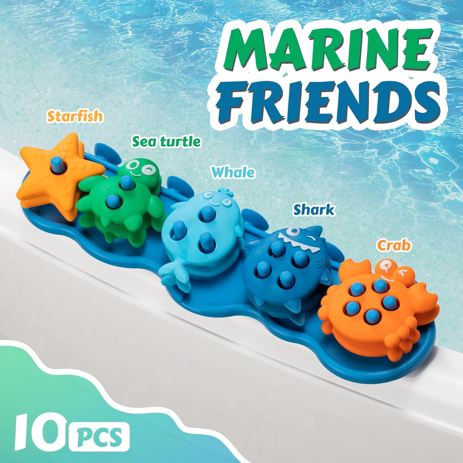 oPoKids Baby Bath Toys – 10 Mold-Free Silicone Ocean Animals with Suction Cup Base, Montessori Bath Toys for Kids Ages 1-3, Sorting & Stacking Toys for Toddlers 2-4, BPA-Free & CPSC Tested