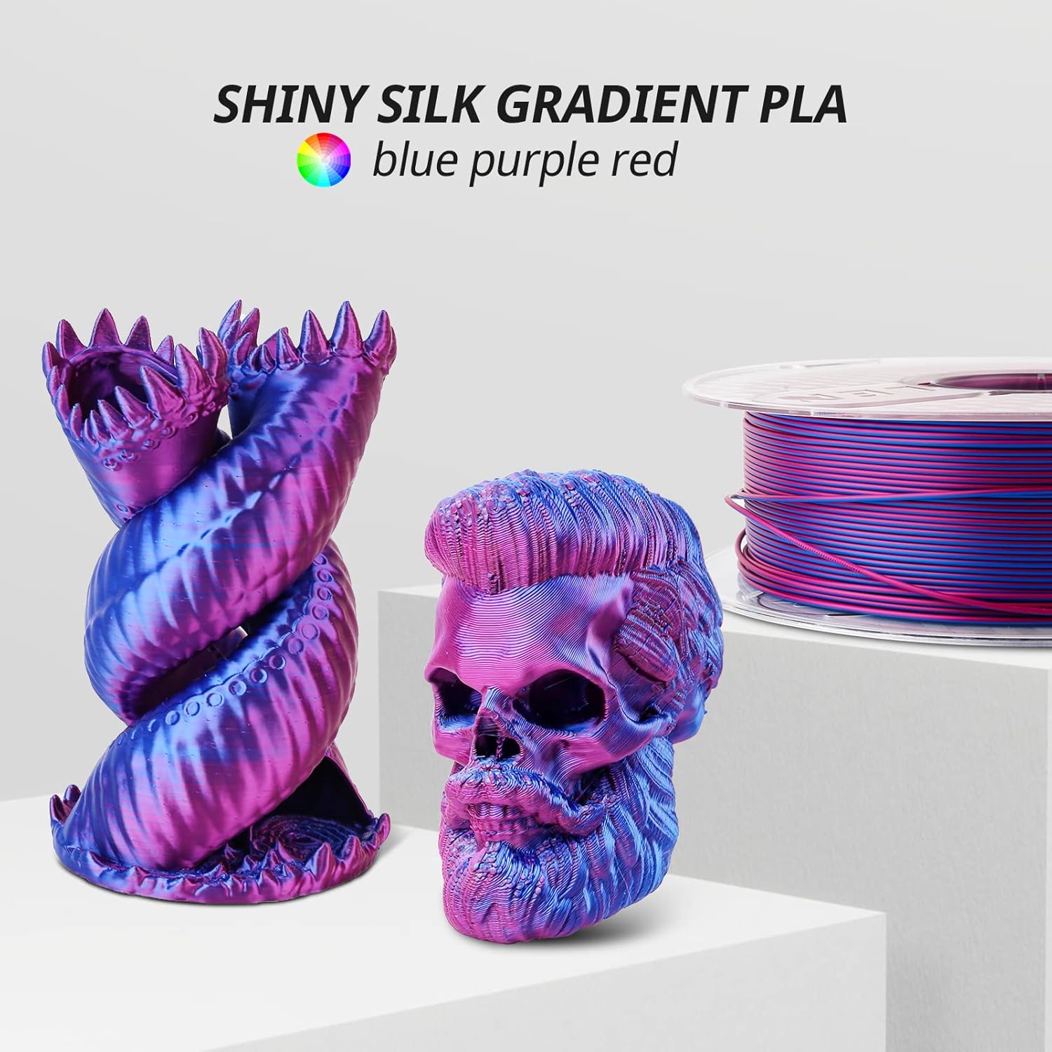 AMOLEN Silk PLA 3D Printer Filament 1.75mm, Dual Color Black Blue & Blue Fuchsia PLA