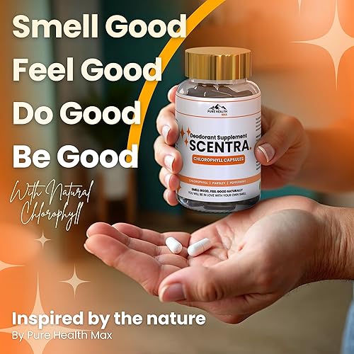 Miniatura 3 de Scentra Suplemento desodorizante | Cápsulas de clorofila para mujeres y hombres, pastillas desodorantes de cuerpo completo | Suplementos naturales