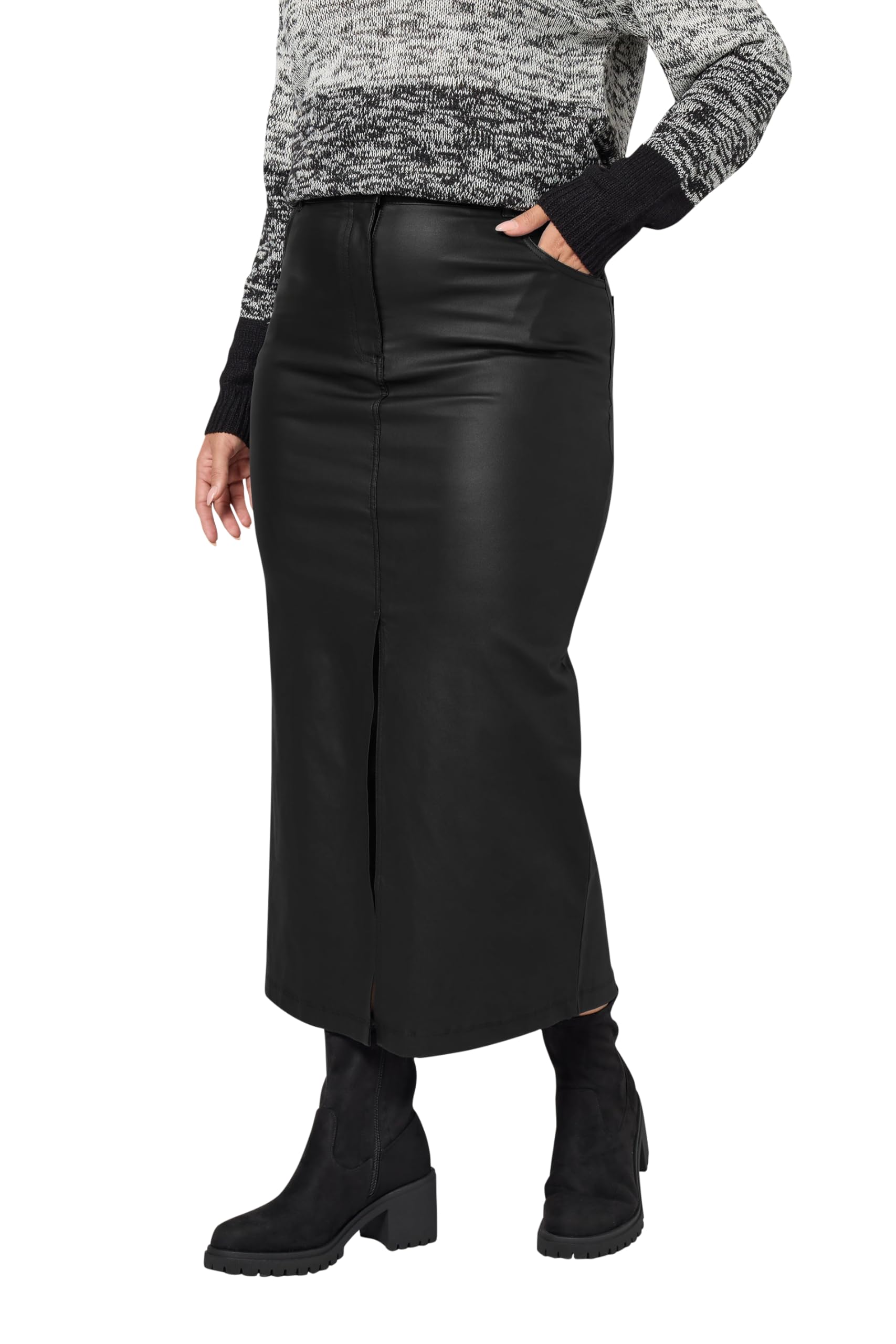 Yours Curve Coated Split Hem Midaxi Skirt - Women's - Plus Size Curve Black