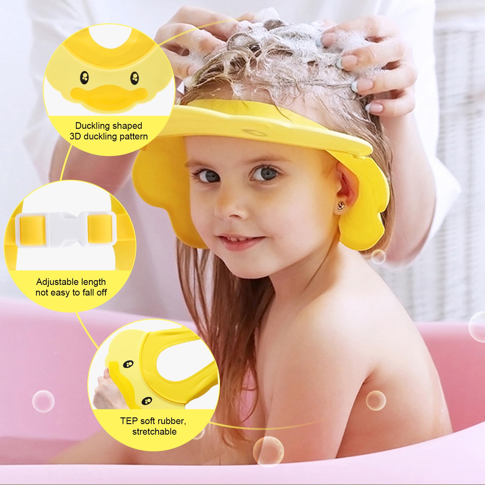 Gorro de Ducha Ajustable para Niños y Bebé, Visera Baño Sombrero Impermeable Protege Ojos y Orejas (Amarillo)