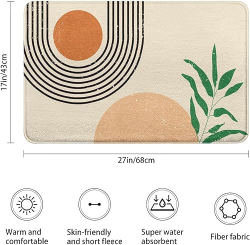 Miniatura 2 de Alfombra de baño bohemia abstracta de mediados de siglo, de goma, antideslizante, absorbente, suave, para bañera, ducha y fregaderos (17 pulgadas de