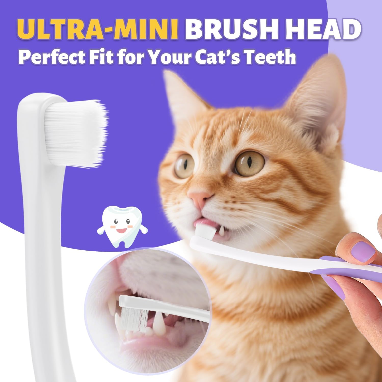 Cat Toothbrush for Daily Teeth Cleaning 2pcs + 6% nHA Pet Dual-Enzymatic Toothpaste image 2