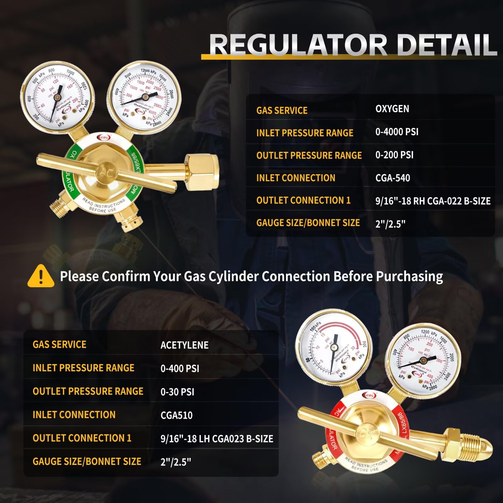 CDL Kit de antorcha de oxiacetileno con válvulas de retención, servicio medio, kit de soplete de corte de soldadura de gas con manguera, medidores reguladores, punta de corte, punta de soldadura