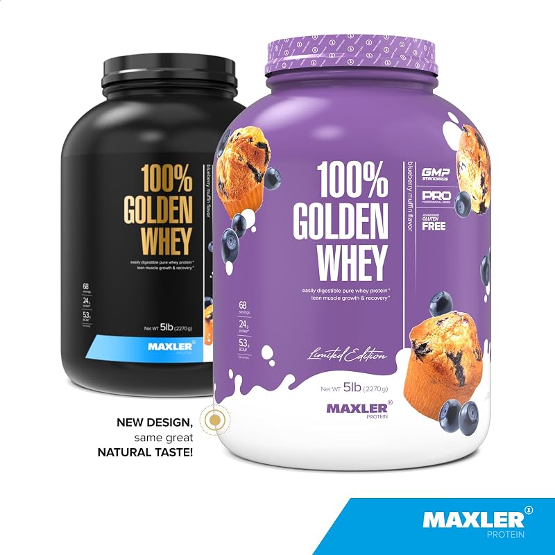 Maxler 100% Golden Whey Protein - 24g of Protein per Serving - Whey Protein Powder for Pre Post Workout - Fast-Absorbing Whey Concentrate, Isolate & Hydrolysate Blend - Blueberry Muffin 5 lb image 2